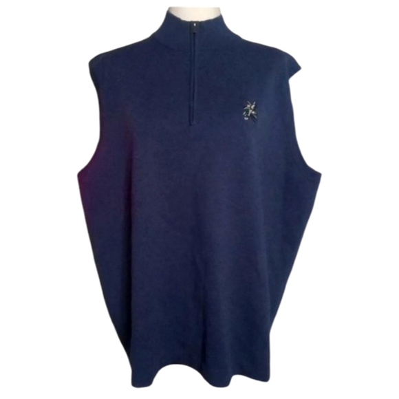 Peter Millar Other - Peter Millar Crown Comfort Dark Blue Gilet Vest Cotton Blend 1/4 Zip Size XL